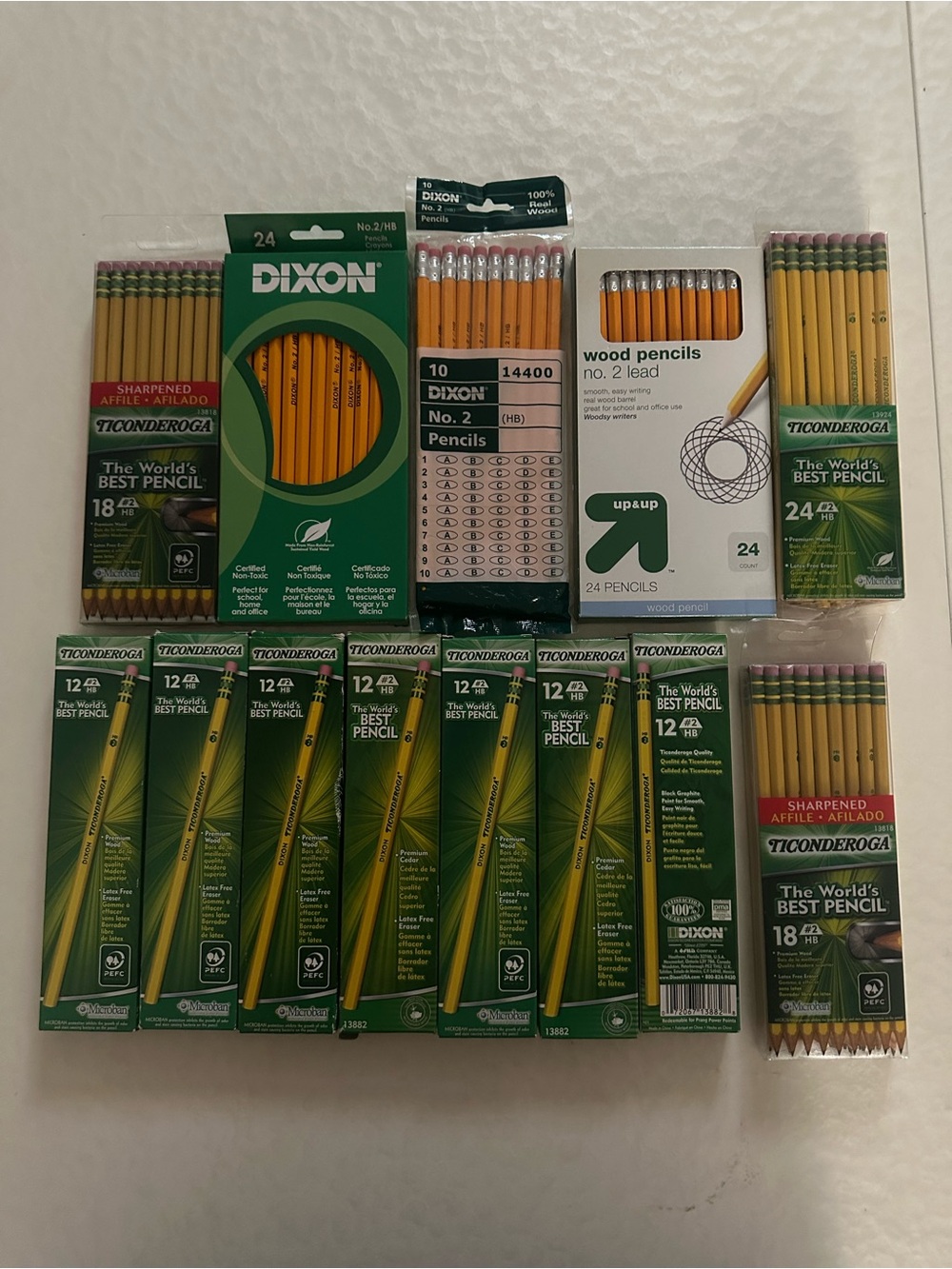 Bundle of 13 Brand New No 2 Pencils with Erasers TICONDEROGA & DIXON Over 200